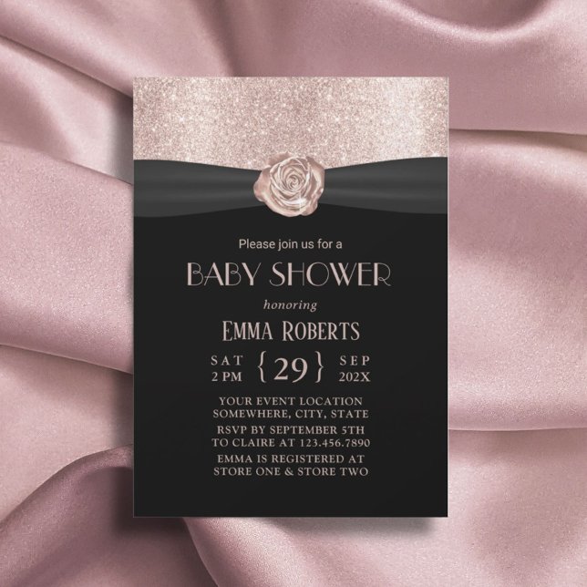 Invitation Baby shower de luxe moderne Rose Gold Floral Ribbo (Créateur téléchargé)