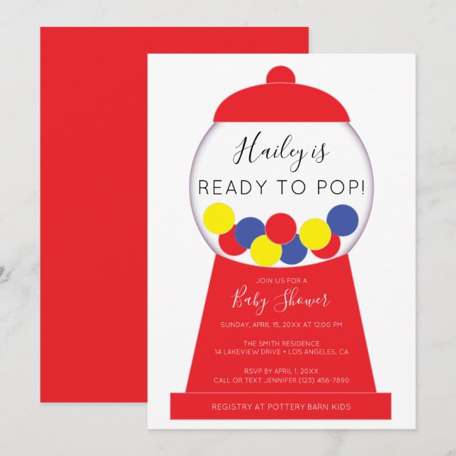 Invitation Baby shower de machine de gumball moderne et neutr (Devant / Derrière)