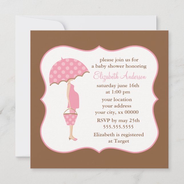 Invitation Baby shower de maman enceinte rose (Devant)