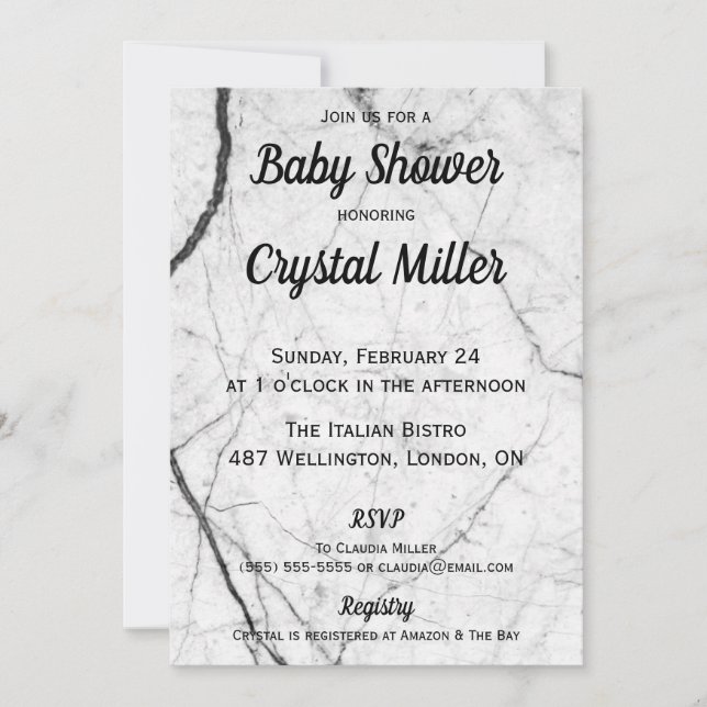 Invitation Baby shower de marbre (Devant)
