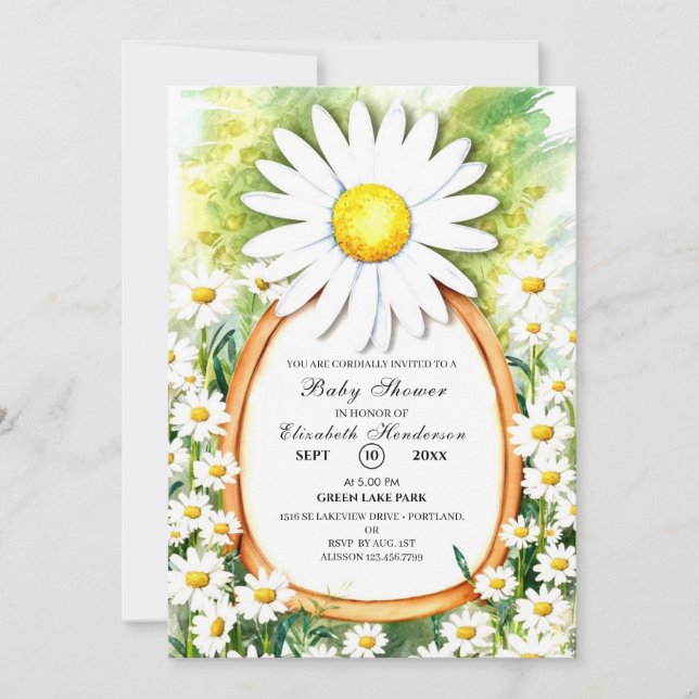 Invitation Baby shower de marguerite aquarelle (Devant)