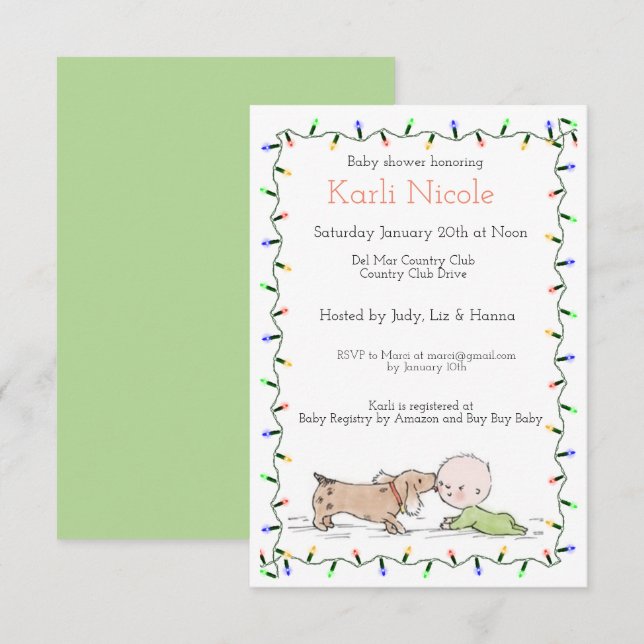 Invitation Baby shower de marionnettes et feux de Noël (Devant / Derrière)