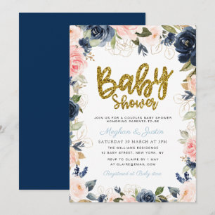 Invitation baby shower de marionnettes florales à l'écriture 