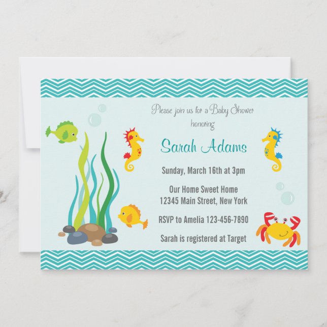 Invitation Baby shower de mer Océan Bleu (Devant)