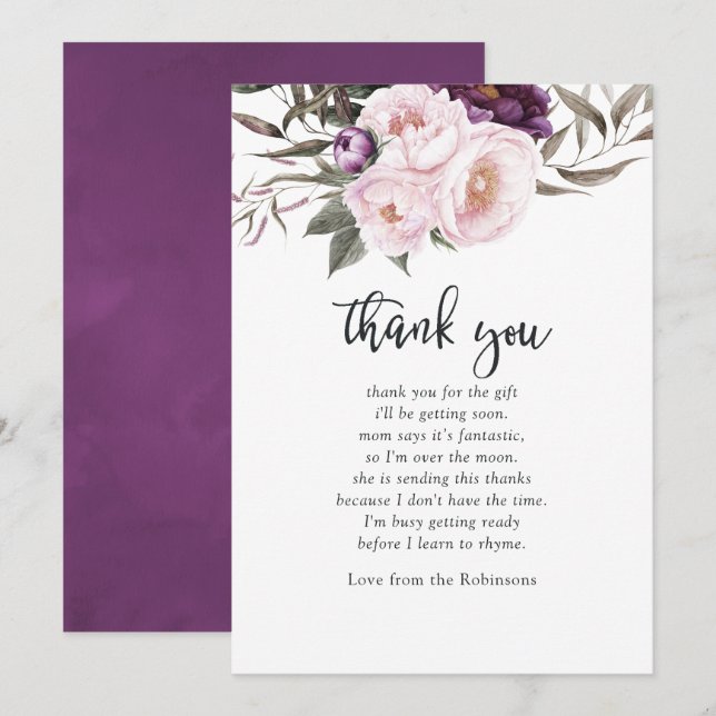 Invitation Baby shower de Merci Floral en velours profond (Devant / Derrière)
