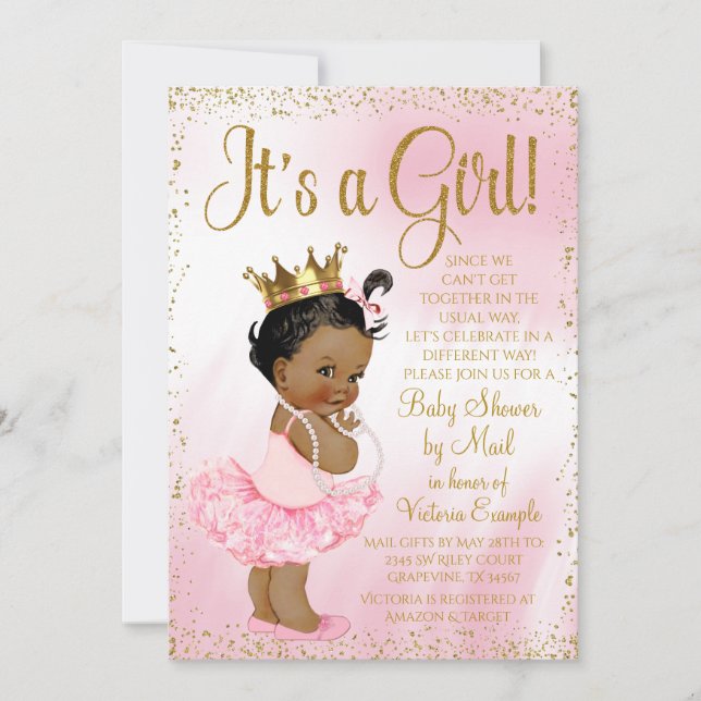Invitation Baby shower de messagerie Pink Gold African Prince (Devant)