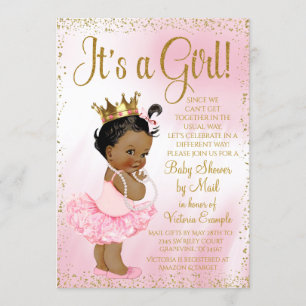 Invitation Baby shower de messagerie Pink Gold African Prince