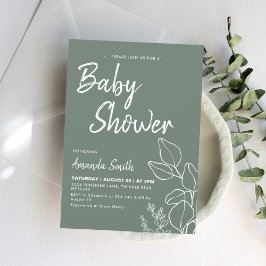 Invitation Baby shower de mesure minimaliste botanique