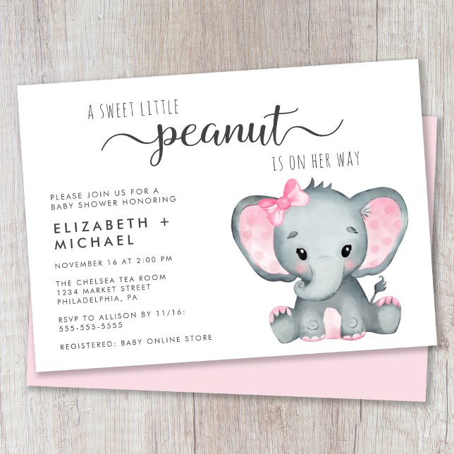 Invitation Baby shower de mignonne fille Eléphant Couples (Créateur téléchargé)