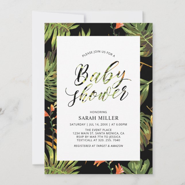 Invitation Baby shower de modèle floral tropical (Devant)