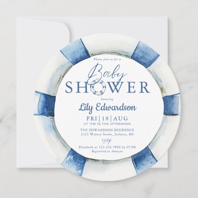 Invitation Baby shower de monogramme de bouée marine (Devant)