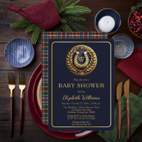 Baby shower de monogramme préppy Horseshoe Plaid