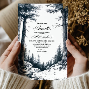 Invitation Baby shower de montagne Black White Rustic Adventu