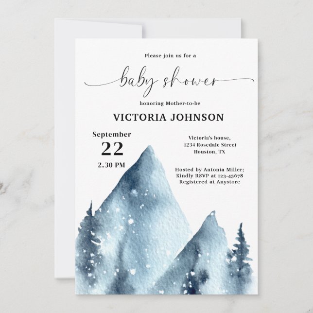 Invitation Baby shower de montagne d'hiver (Devant)