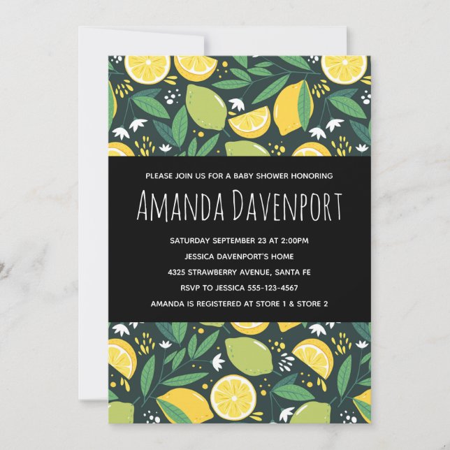 Invitation Baby shower de Motif de citron jaune et de citron  (Devant)