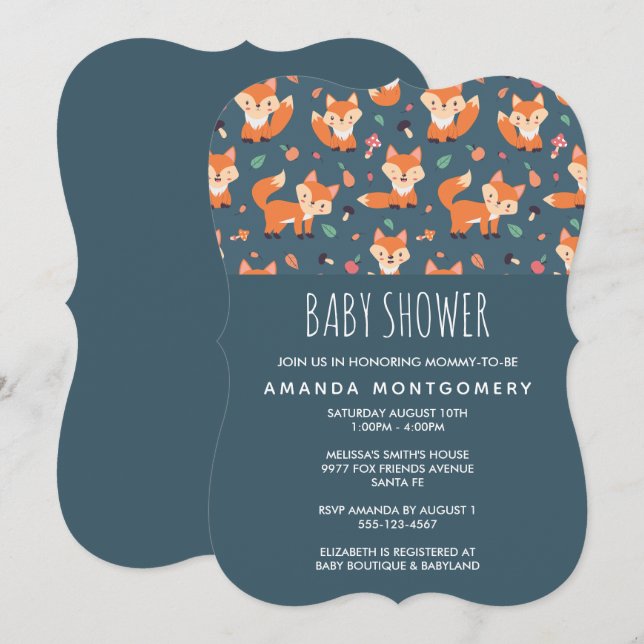 Invitation Baby shower de Motif de Cute Orange Fox (Devant / Derrière)