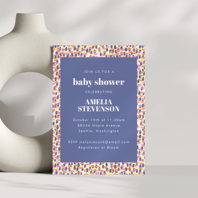 Invitation Baby shower de Motif de points Abstrait violet Jou (Créateur téléchargé)
