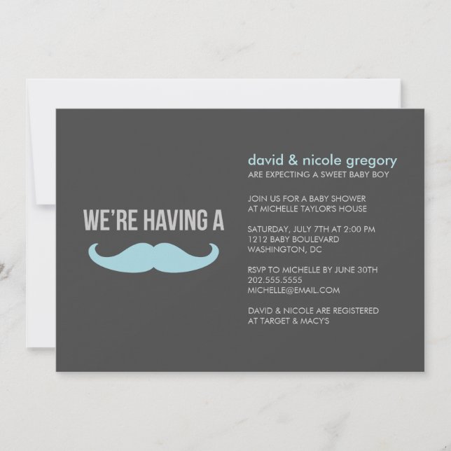 Invitation Baby shower de moustache (Devant)