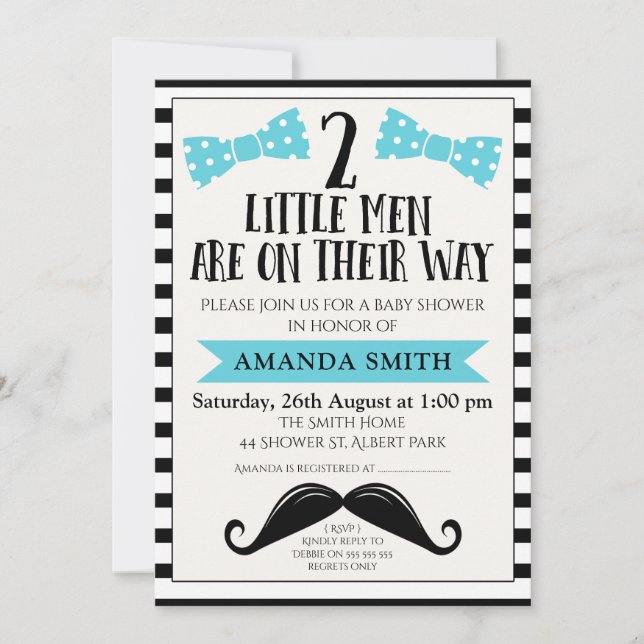 Invitation Baby shower de moustache Twins Little M (Devant)