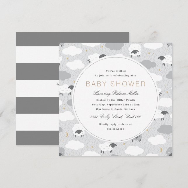 Invitation Baby shower de mouton à feuilles souples (Devant / Derrière)