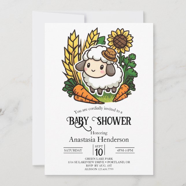 Invitation Baby shower de mouton doux simple (Devant)