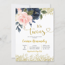 Invitation Baby shower de Navy et Blush Twins