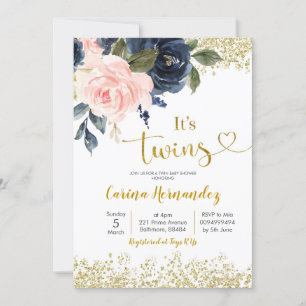 Invitation Baby shower de Navy et Blush Twins