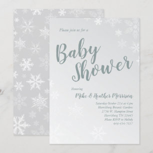 Invitation Baby shower de neige d'hiver gris neutre pour le s