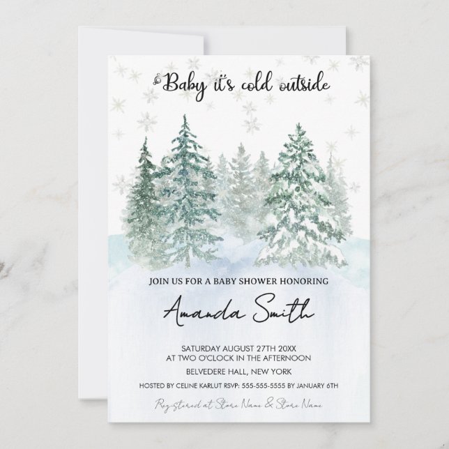 Invitation Baby shower de neige d'hiver minimal (Devant)
