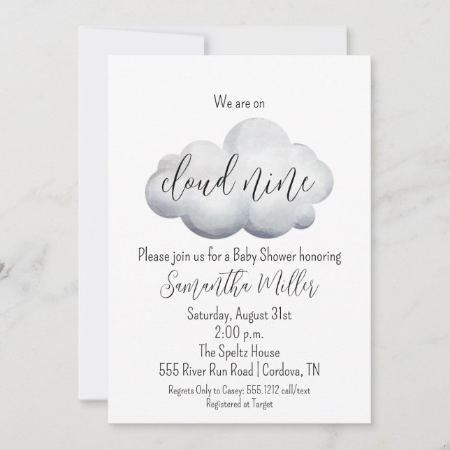 Invitation Baby shower de neuf nuages (Devant)