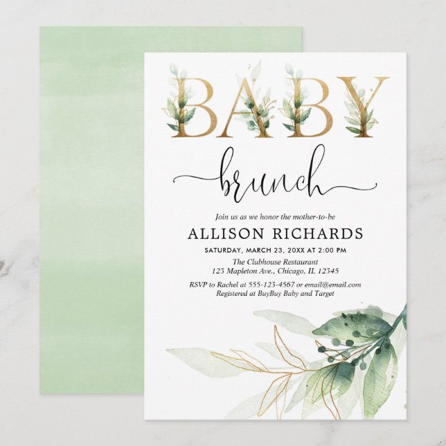 Invitation Baby shower de neutre de genre de verdure de (Devant / Derrière)