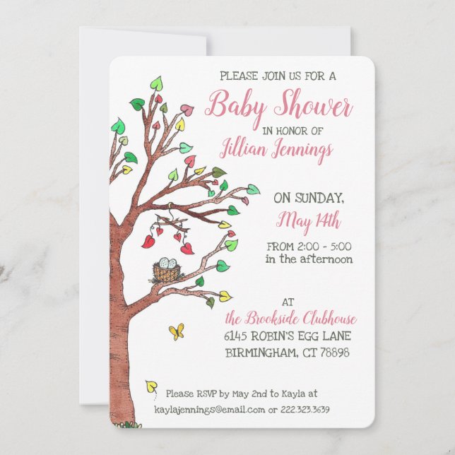 Invitation Baby shower de nid d'oiseaux mobile Feuilles de co (Devant)