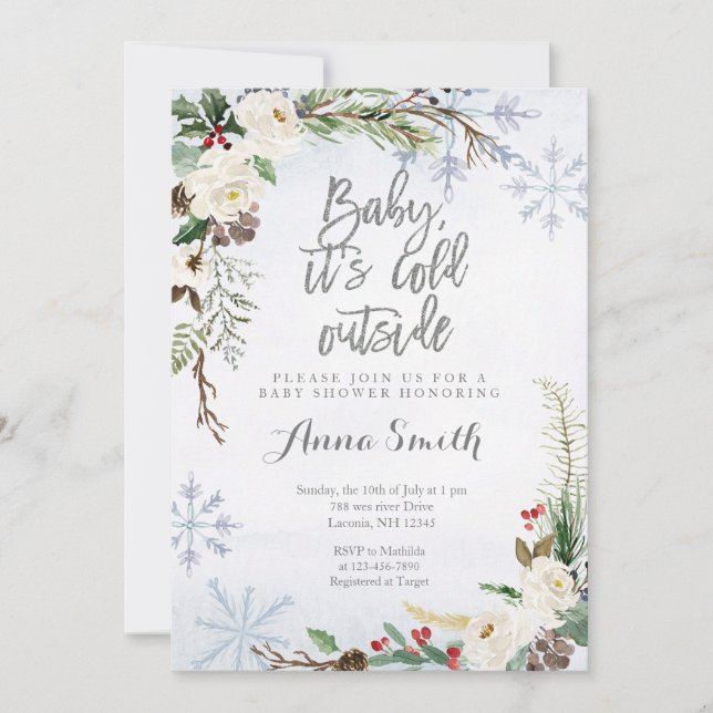 Invitation Baby shower de Noël blanc (Devant)