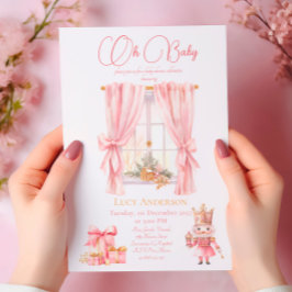 Invitation Baby shower de Noël : Casse-noisette rose aquarell
