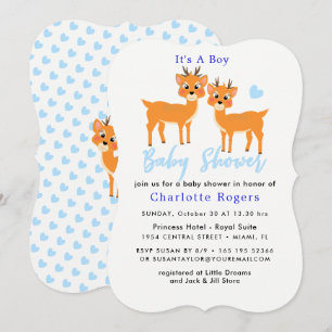 Invitation Baby shower de Noël Cerf Bois mou Bleu Hiver