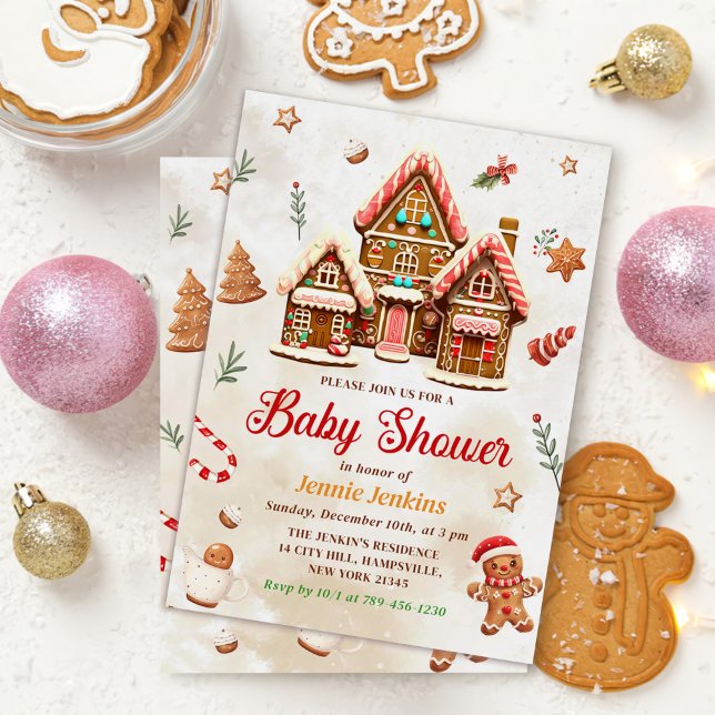 Invitation Baby shower de Noël de la Maison du pain d'épices (Créateur téléchargé)