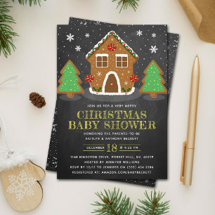 Invitation Baby shower de Noël de la Maison du pain d'épices