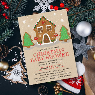 Invitation Baby shower de Noël de la Maison du pain d'épices