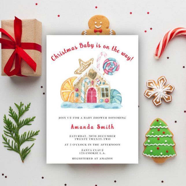 Invitation Baby shower de Noël de la Maison du pain d'épices (Créateur téléchargé)