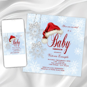 Invitation Baby shower de Noël de Santa Hat et Snowflakes