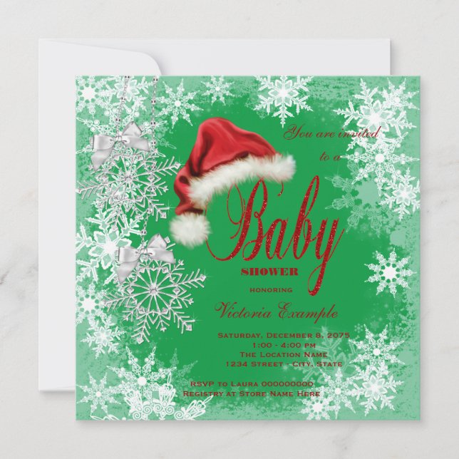 Invitation Baby shower de Noël de Santa Hat Snowflake (Devant)