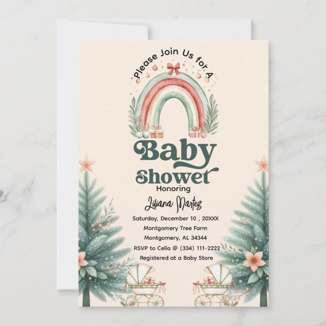 Invitation Baby shower de Noël Festif Rustique Rainbow (Devant)