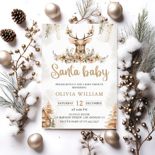 Invitation Baby shower de Noël Floral Reindeer d'hiver