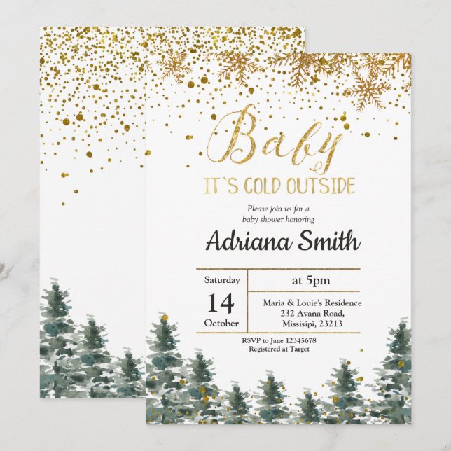Invitation Baby shower de Noël hiver (Devant / Derrière)