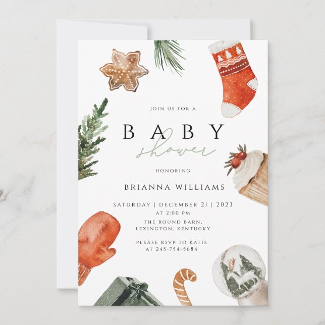 Invitation Baby shower de Noël hiver (Devant)