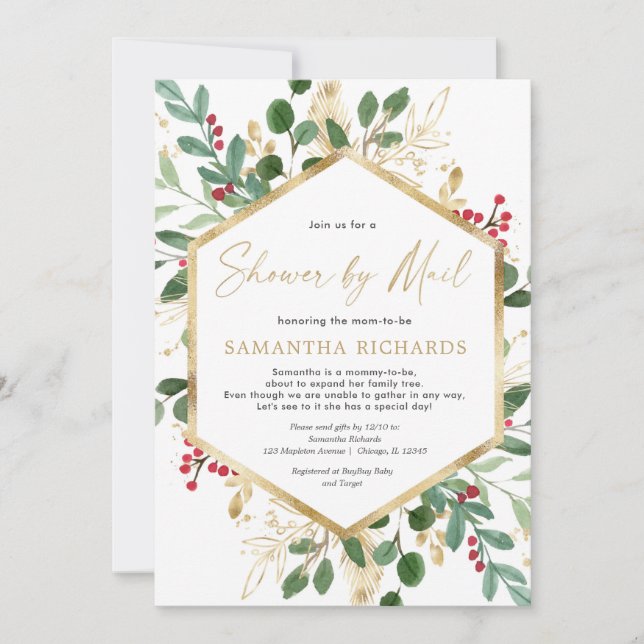 Invitation Baby shower de Noël par Mail aquarelle élégante (Devant)