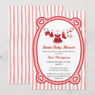 Invitation Baby shower de Noël Père Noël Vêtements rouge et