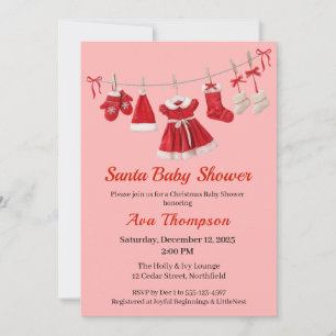 Invitation Baby shower de Noël Père Noël Vêtements rouge et