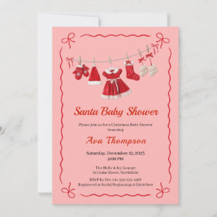 Invitation Baby shower de Noël Père Noël Vêtements rouge et
