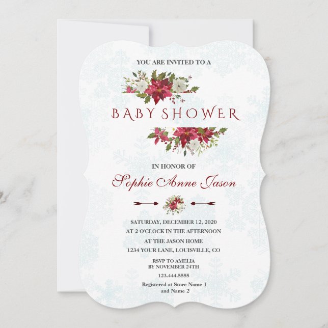 Invitation Baby shower de Noël Poinsettia Snowflakes (Devant)